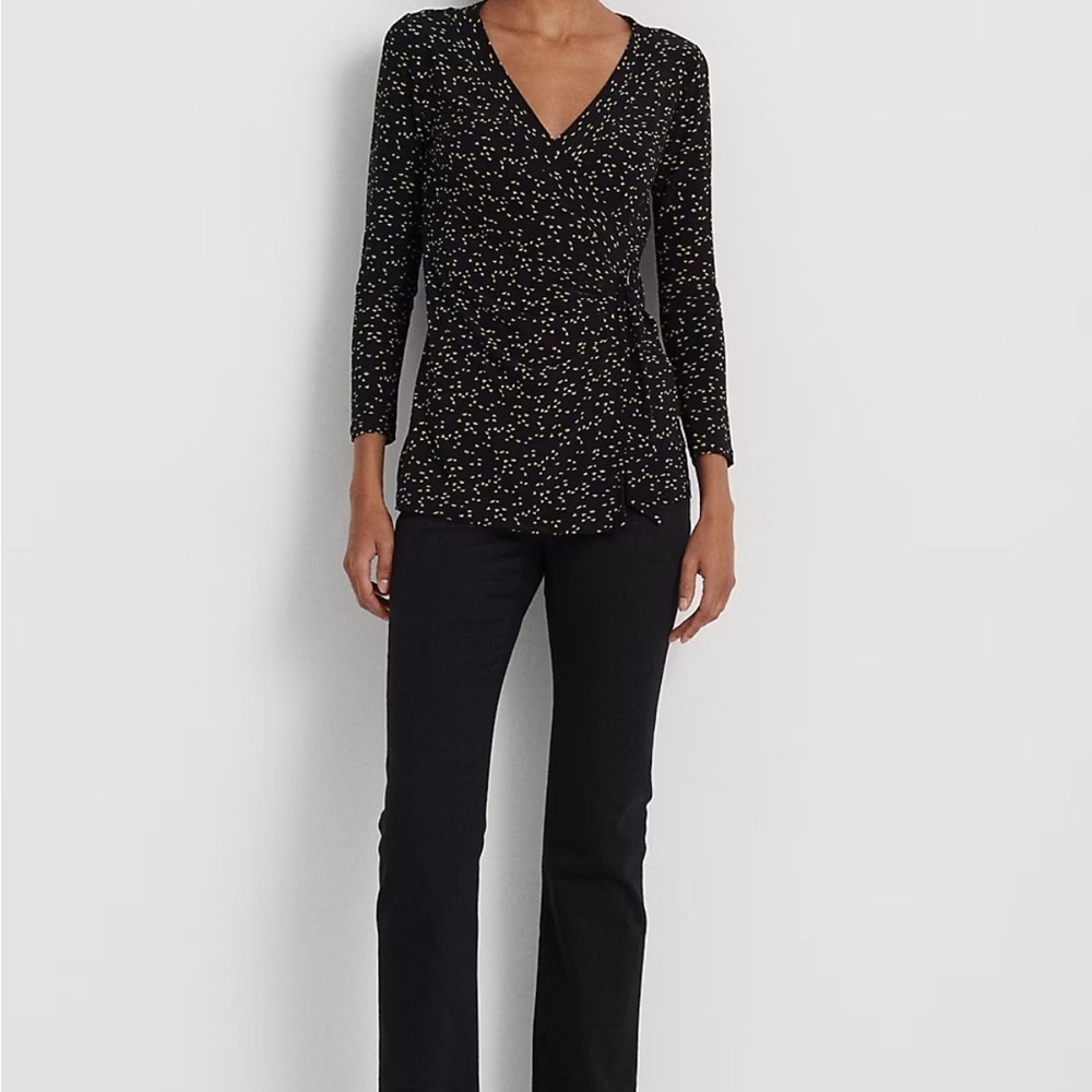 Ralph Lauren Black Label Fitted Wrap Blouse Black and White - Picture 3 of 5